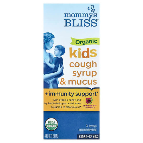 <img alt="Mommys Bliss, Organic Kids Cough Syrup & Mucus + Immunity Support, 1-12 Yrs, Elderberry, 4 fl oz (120 ml)" title="Mommys Bliss, Organic Kids Cough Syrup & Mucus + Immunity Support, 1-12 Yrs, Elderberry, 4 fl oz (120 ml),679234071522"