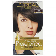 L'Oreal, Superior Preference, Fade-Defying Color + Shine System,  4 Natural, Dark Brown, 1 Application