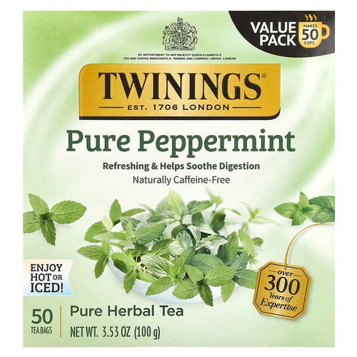 <img alt="Twinings, Pure Herbal Tea, Pure Peppermint, Caffeine Free, 50 Tea Bags, 3.53 oz (100 g)" title="Twinings, Pure Herbal Tea, Pure Peppermint, Caffeine Free, 50 Tea Bags, 3.53 oz (100 g),070177225032"