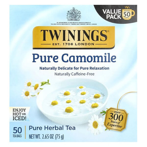 <img alt="Twinings, Pure Herbal Tea, Pure Camomile, Caffeine Free, 50 Tea Bags, 2.65 oz (75 g)" title="Twinings, Pure Herbal Tea, Pure Camomile, Caffeine Free, 50 Tea Bags, 2.65 oz (75 g),070177225049"