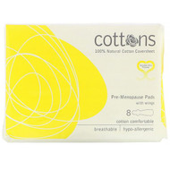 3 PACK of Cottons Comforts, 100% Natural Cotton Coversheet, Pre-Menopause Pads with Wings, 8 Pads