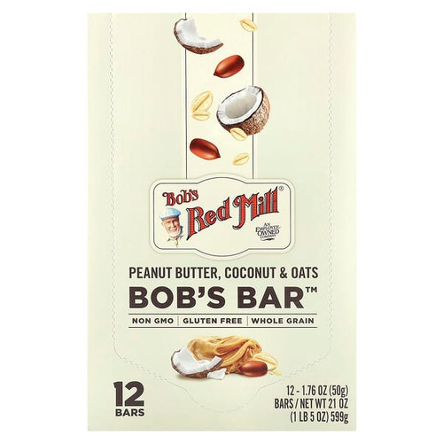<img alt="Bobs Red Mill, Bobs Bar, Peanut Butter, Coconut & Oats, 12 Bars, 1.76 oz (50 g) Each" title="Bobs Red Mill, Bobs Bar, Peanut Butter, Coconut & Oats, 12 Bars, 1.76 oz (50 g) Each,039978049025"