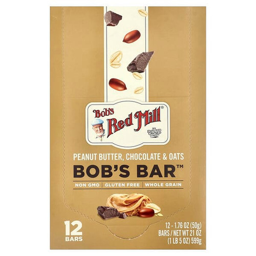 <img alt="Bobs Red Mill, Bobs Bar, Peanut Butter, Chocolate & Oats, 12 Bars, 1.76 oz (50 g) Each" title="Bobs Red Mill, Bobs Bar, Peanut Butter, Chocolate & Oats, 12 Bars, 1.76 oz (50 g) Each,039978029027"