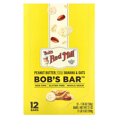 <img alt="Bobs Red Mill, Bobs Bar, Peanut Butter, Banana & Oats, 12 Bars, 1.76 oz (50 g) Each" title="Bobs Red Mill, Bobs Bar, Peanut Butter, Banana & Oats, 12 Bars, 1.76 oz (50 g) Each,039978089021"