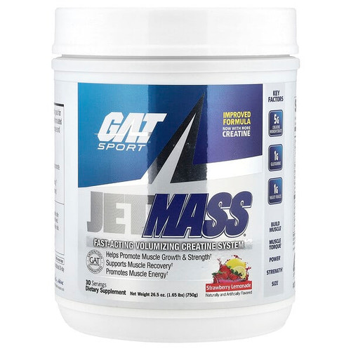 <img alt="GAT, JetMASS, Fast-Acting Volumizing Creatine System, Strawberry Lemonade, 1.65 lbs (750 g)" title="GAT, JetMASS, Fast-Acting Volumizing Creatine System, Strawberry Lemonade, 1.65 lbs (750 g),816170022755"