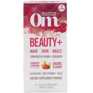 Organic Mushroom Nutrition, Beauty+, Powered by Chaga + Collagen, Strawberry Lemonade, 10 Packets, 0.22 oz (6.2 g) Each
