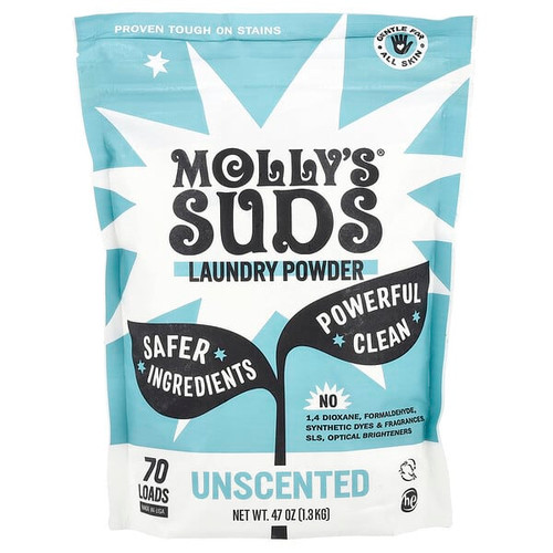 <img alt="Mollys Suds, Laundry Powder, Unscented, 47 oz (1.3 kg)" title="Mollys Suds, Laundry Powder, Unscented, 47 oz (1.3 kg),852835006166"