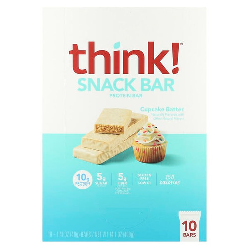 <img alt="Think , Snack Protein Bar, Cupcake Batter, 10 Bars, 1.41 oz (40 g) Each" title="Think , Snack Protein Bar, Cupcake Batter, 10 Bars, 1.41 oz (40 g) Each,753656712901"