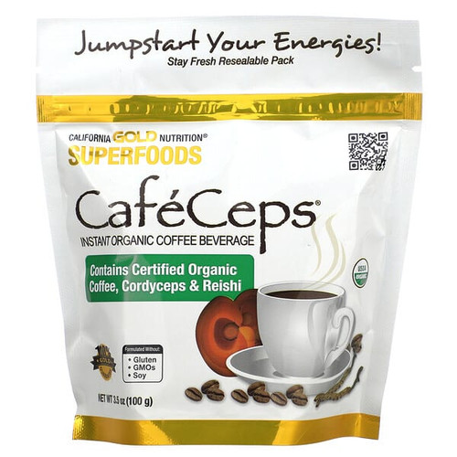 <img alt="California Gold Nutrition, CafeCeps, Certified Organic Instant Coffee with Full-Spectrum, Organic Cordyceps and Reishi Mushroom Powder, 3.5 oz (100 g)" title="California Gold Nutrition, CafeCeps, Certified Organic Instant Coffee with Full-Spectrum, Organic Cordyceps and Reishi Mushroom Powder, 3.5 oz (100 g),898220013463"