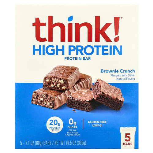 <img alt="Think , High Protein Bars, Brownie Crunch, 5 Bars, 2.1 oz (60 g) Each" title="Think , High Protein Bars, Brownie Crunch, 5 Bars, 2.1 oz (60 g) Each,753656709529"