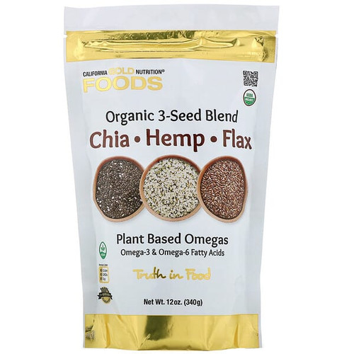 <img alt="California Gold Nutrition, Organic 3-Seed Blend, Plant-based Omegas, with Ancient Seeds of Chia, Hemp and Flax, 12 oz (340 g)" title="California Gold Nutrition, Organic 3-Seed Blend, Plant-based Omegas, with Ancient Seeds of Chia, Hemp and Flax, 12 oz (340 g),898220013548"