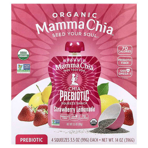 <img alt="Mamma Chia, Organic Chia Prebiotic Squeeze Snack, Strawberry Lemonade, 4 Pack, 3.5 oz (99 g) Each" title="Mamma Chia, Organic Chia Prebiotic Squeeze Snack, Strawberry Lemonade, 4 Pack, 3.5 oz (99 g) Each,856516005769"