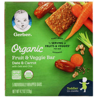 3 PACK of Gerber, Organic Fruit & Veggie Bar, 12+ months, Date & Carrot, 5 Individually Wrapped Bars, 4.2 oz (120 g)