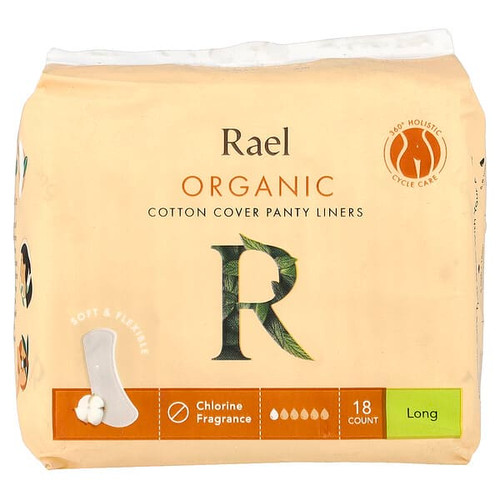 <img alt="Rael, Organic Cotton Cover Panty Liners, Long, 18 Count" title="Rael, Organic Cotton Cover Panty Liners, Long, 18 Count,856032008336"