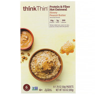 3 PACK of ThinkThin, Protein & Fiber Hot Oatmeal, Honey Peanut Butter, 6 Packets, 1.76 oz (50 g ) Each