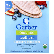 <img alt="Gerber, Organic Teethers, Gentle Teething Wafers, 7+ Months, Blueberry Apple Beet, 12 Individually Wrapped 2-Packs, 0.14 oz (4 g) Each" title="Gerber, Organic Teethers, Gentle Teething Wafers, 7+ Months, Blueberry Apple Beet, 12 Individually Wrapped 2-Packs, 0.14 oz (4 g) Each,015000049683"