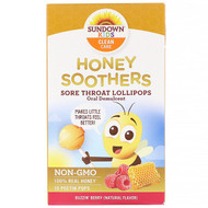 3 PACK of Sundown Naturals Kids, Honey Soother, Sore Throat Lollipops, Buzzin' Berry, 10 Pectin Pops