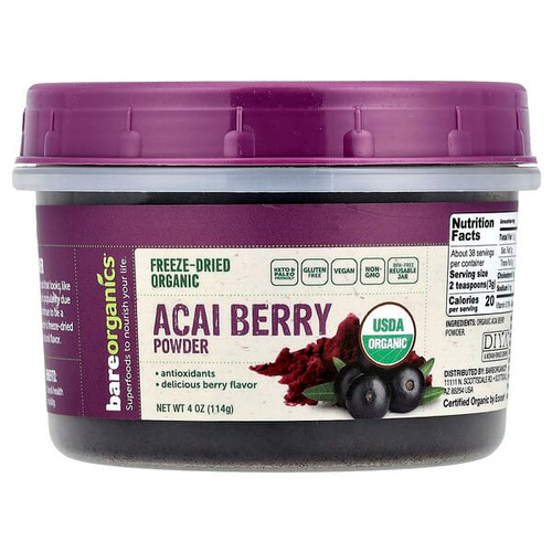 <img alt="BareOrganics, Freeze-Dried Raw Organic Acai Berry Powder, 4 oz (114 g)" title="BareOrganics, Freeze-Dried Raw Organic Acai Berry Powder, 4 oz (114 g),818423028538"