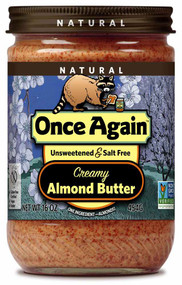 3 PACK of Once Again Natural Almond Butter Unsweetened & Salt Free Creamy -- 16 oz