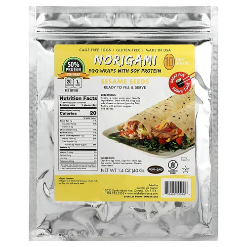 <img alt="Norigami, Egg Wraps with Soy Protein, Sesame Seeds, 10 Thin Wraps, 1.4 oz (40 g)" title="Norigami, Egg Wraps with Soy Protein, Sesame Seeds, 10 Thin Wraps, 1.4 oz (40 g),752489000704"