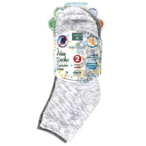 <img alt="Earth Therapeutics, Aloe Moisture, Aloe Socks, Grey and White, 2 Pairs" title="Earth Therapeutics, Aloe Moisture, Aloe Socks, Grey and White, 2 Pairs,073377929946"