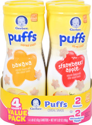 3 PACK of Gerber Organic Puffs Puffed Grain Snacks Banana & Strawberry Apple -- 4 Canisters