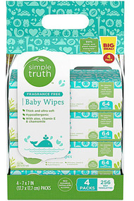 3 PACK of Simple Truth Baby Wipes Fragrance Free -- 256 Wipes