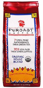 3 PACK of Puroast Organic Low Acid Whole Bean Coffee House Blend -- 12 oz