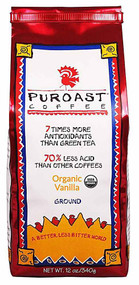 3 PACK of Puroast Organic Low Acid Ground Coffee Vanilla -- 12 oz