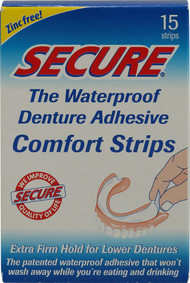 3 PACK of SECURE Denture Adhesive Comfort Strips -- 15 Strips