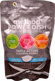 3 PACK of Method Power Dish Dishwasher Detergent Packs Free and Clear -- 20 Packs