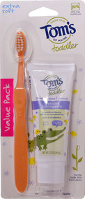 3 PACK of Tom's of Maine Soft Toothbrush and Training Toothpaste for Toddlers Mild Fruit -- 1.75 oz