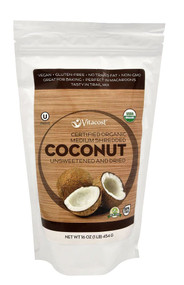 3 PACK of Vitaco Certified Organic Medium Shredded Coconut Unsweetened - Gluten Free and Non-GMO -- 16 oz (454 g)