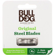Bulldog Skincare For Men, Original Steel Blades Refill, Four 5-Blade Cartridges