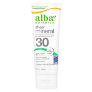<img alt="Alba Botanica, Sheer Mineral Sunscreen Lotion, SPF 30, Fragrance Free, 3 fl oz (89 ml)" title="Alba Botanica, Sheer Mineral Sunscreen Lotion, SPF 30, Fragrance Free, 3 fl oz (89 ml),724742003890"