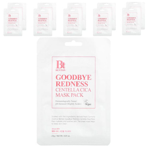 <img alt="Benton, Goodbye Redness Centella Cica Beauty Mask Pack, 10 Sheets, 0.81 oz (23 g) Each" title="Benton, Goodbye Redness Centella Cica Beauty Mask Pack, 10 Sheets, 0.81 oz (23 g) Each,8809566990327"