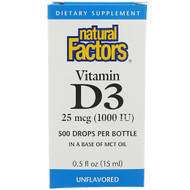 Natural Factors, Vitamin D3 Drops, 1000 IU, 0.5 fl oz (15 ml)