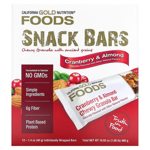 <img alt="California Gold Nutrition, Foods, Cranberry & Almond Chewy Granola Bars, 12 Bars, 1.4 oz (40 g) Each" title="California Gold Nutrition, Foods, Cranberry & Almond Chewy Granola Bars, 12 Bars, 1.4 oz (40 g) Each,898220013210"