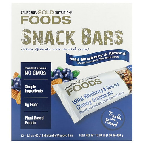<img alt="California Gold Nutrition, Foods, Wild Blueberry & Almond Chewy Granola Bars, 12 Bars, 1.4 oz (40 g) Each" title="California Gold Nutrition, Foods, Wild Blueberry & Almond Chewy Granola Bars, 12 Bars, 1.4 oz (40 g) Each,898220013234"