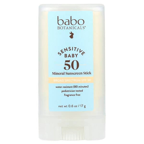 <img alt="Babo Botanicals, Sensitive Baby, Mineral Sunscreen Stick, SPF 50, Fragrance Free, 0.6 oz (17 g)" title="Babo Botanicals, Sensitive Baby, Mineral Sunscreen Stick, SPF 50, Fragrance Free, 0.6 oz (17 g),899248010366"