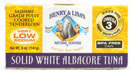 3 PACK of Henry & Lisas Natural Seafood Solid White Albacore Tuna Very Low Sodium -- 5 oz