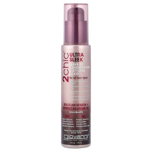<img alt="Giovanni, 2chic, Ultra Sleek Leave-In Conditioning & Styling Elixir, For All Hair Types, Brazilian Keratin + Moroccan Argan Oil, 4 fl oz (118 ml)" title="Giovanni, 2chic, Ultra Sleek Leave-In Conditioning & Styling Elixir, For All Hair Types, Brazilian Keratin + Moroccan Argan Oil, 4 fl oz (118 ml),716237183613"