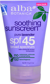 Alba Botanica, Soothing Sunscreen, SPF 45, Pure Lavender, 113 g (4 oz)