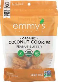 3 PACK of Emmys Organics Coconut Cookies Gluten Free Vegan Peanut Butter -- 6 oz