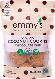 3 PACK of Emmys Organics Coconut Cookies Gluten Free Vegan Chocolate Chip -- 6 oz