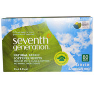 Seventh Generation, Natural Fabric Softener Sheets, Free & Clear, 80 Sheets (Discontinued Item)
