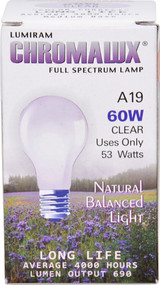 3 PACK of Chromalux Full Spectrum Lamp A19 60W Clear -- 60 Watt - 1 Bulb