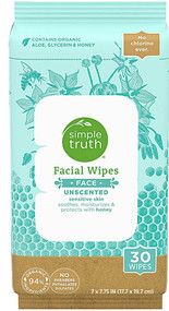 3 PACK of Simple Truth Unscented Facial Wipes -- 30 Wipes