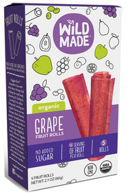 3 PACK of Wild Made Organic Fruit Rolls Gluten Free Grape -- 5 Rollz