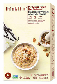3 PACK of ThinkThin, Protein & Fiber Hot Oatmeal, Madagascar Vanilla, Almonds, Pecans, 6 Packets, 1.76 oz (50 g ) Each